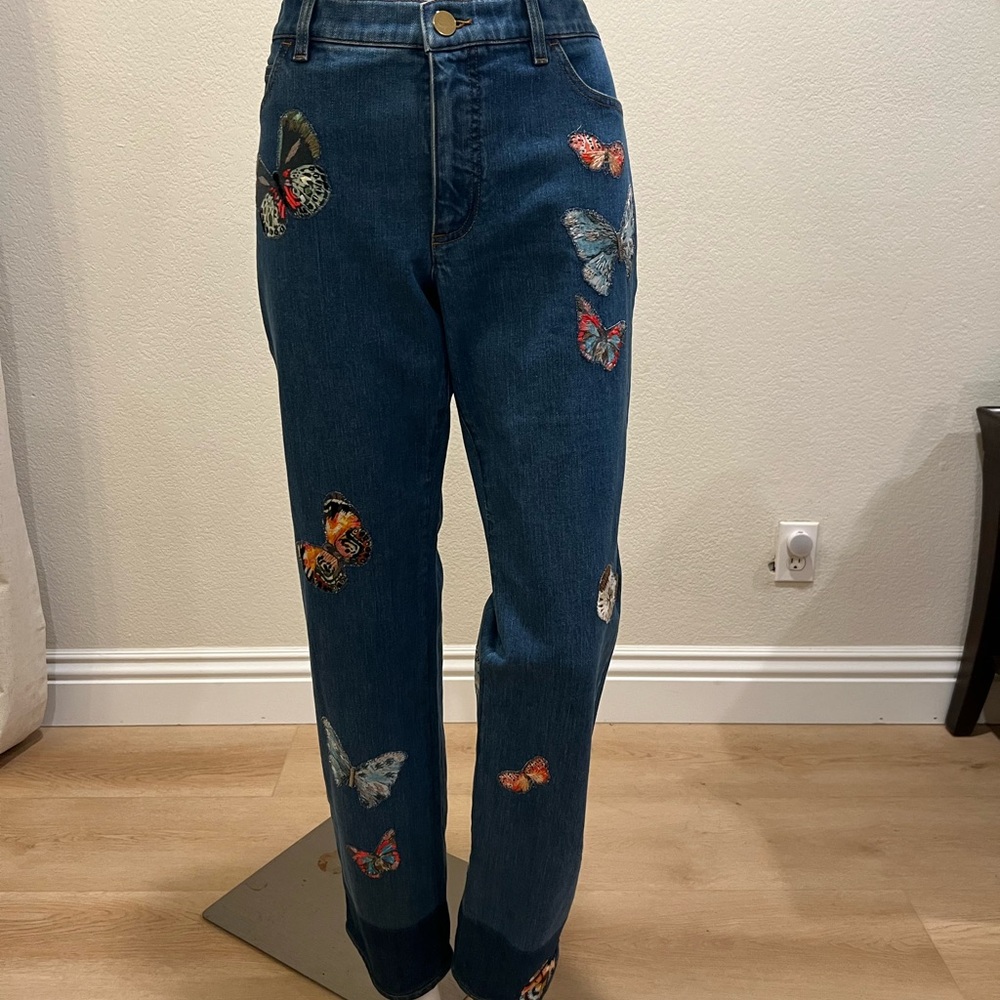 Valentino Blue Straight Leg Jeans with Butterfly Accents